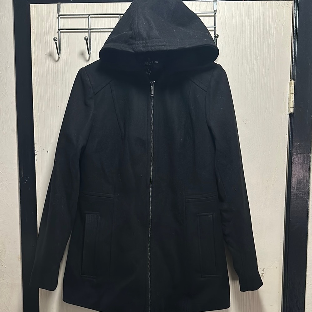 London Fog Black Hooded Wool Blend Coat - Size Small - Picture 16 of 16